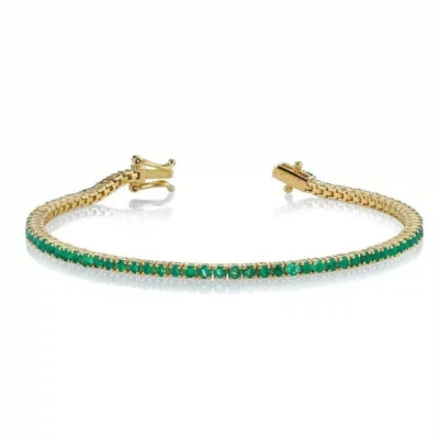 Brazalete de tenis para mujer enchapado en oro amarillo de 14 quilates esmeralda de corte redondo de 6 quilates Foto 1 de 4
