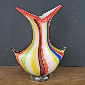 12.5in Art Glass Multicolored Striped Vase Handblown 8LB - Picture 1 of 3