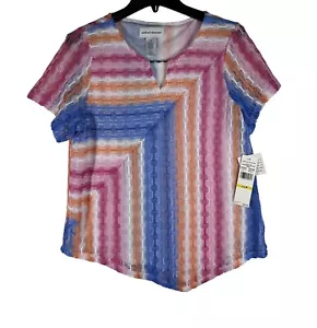 Alfred Dunner Womens Multicolor Zigzag Lace Short Sleeve Top Size M NWT - Picture 1 of 9