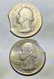 1977,1978 Washington Quarters with Clipped Planchet Error - Picture 1 of 2