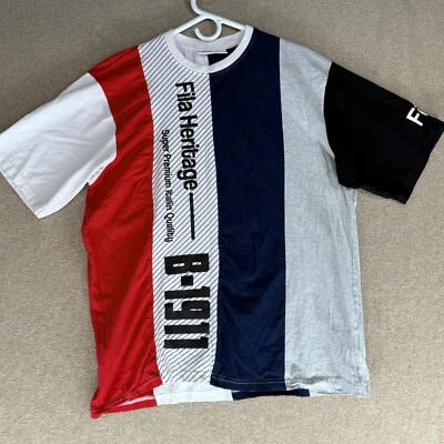 Camiseta deportiva Fila Herritage para hombre talla L gráfica de algodón a rayas S/S cuello redondo Foto 1 de 4