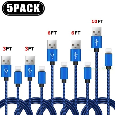 5 Pack Fast Charger Cable Heavy Duty For iPhone 14 13 12 11 X 8 7 Charging Cord - Image 1 of 4