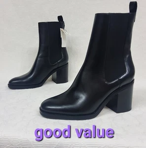 Zara Womens Ankle Boots UK Size 6 Chunky Heels Faux Leather - Picture 1 of 13