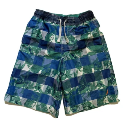 Baús de natação masculinos Nautica azul marinho/verde/branco estampa xadrez floral tamanho G 14-16 em excelente estado usado - Imagem 1 de 2