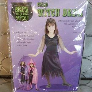 Halloween Costume Child Witch Dress Size Large 12-14 Dagged Sheer Sleeves Hem - Picture 1 of 8