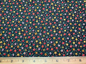 Vintage 60s Cotton Fabric Red Yellow Green&White Daisies Floral Calico 36"w 1yd