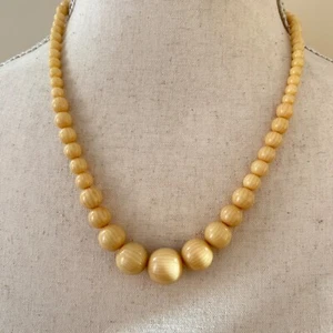 Vintage Französisch Elfenbein Plexiglas Kunststoff Runde abgestufte Perlen Halskette Handwerk Reparatur - Bild 1 von 4
