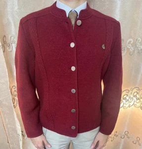Vintage Giesswein knit all worsted Red silver buttons sweater jacket 36R 42R M - Picture 1 of 14