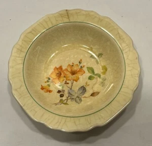 Lido W. S. George Canarytone #135A 5.5” Bowl Floral W/ Scalloped Edge Crazing - Picture 1 of 10