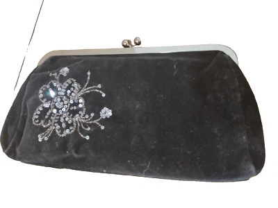 Bolso de Mano Express Negro y Cristal Floral Formal Noche 9 1/2 x 5" Foto 1 de 4