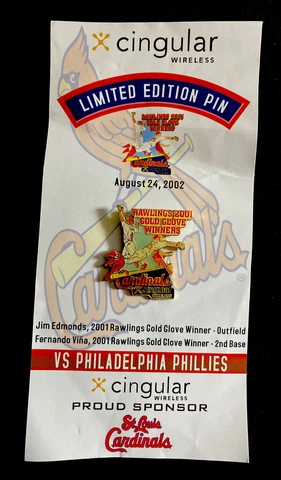 St.Louis Cardinals 2002 Jim Edmonds/Fernando Vina GOLD GLOVE Award Pin Giveaway Cover