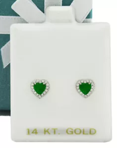 LAB CREATED EMERALDS & WHITE SAPPHIRES STUD EARRINGS 14K WHITE GOLD-Screw Backs - Picture 1 of 2