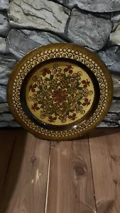 Piatto in legno polacco vintage 9,5" "Welobrzeg", arte popolare - Foto 1 di 5
