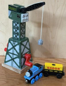 Thomas the Tank Engine Wooden Cranky the Crane & Thomas w/ Sodor Cargo Car - Picture 1 of 7