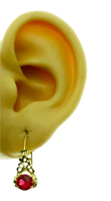 Nuevos Pendientes Gancho Colgantes 2.4G Oro Amarillo 14K Sólido Real 2.2 Ct Rojo Forma Redonda Circonita cúbica Foto 1 de 4