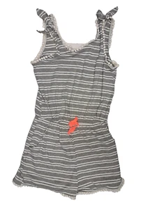 Paper Doll Sleeveless Gray White Accented Romper Elastic Waist Pockets Girls 10 - Picture 1 of 2