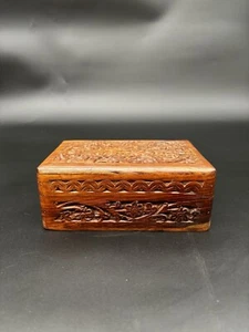Vintage Intricate Hand Carved Wooden Box,  Jewelry / Trinket Box, 6x4x2 - Picture 1 of 8