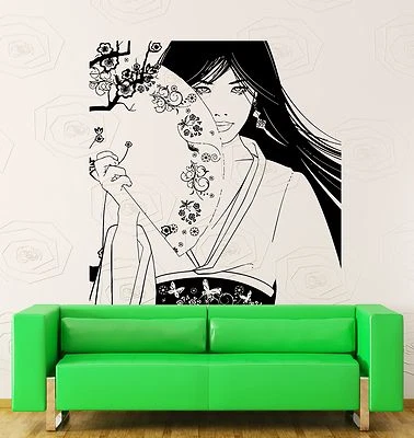 Pegatinas de pared calcomanía de vinilo hermosa niña geisha decoración oriental de Japón (z2211) Foto 1 de 3