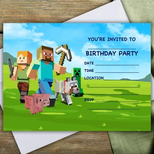 MINECRAFT PARTY INVITATIONS - 10 invites & envelopes - Picture 1 of 3