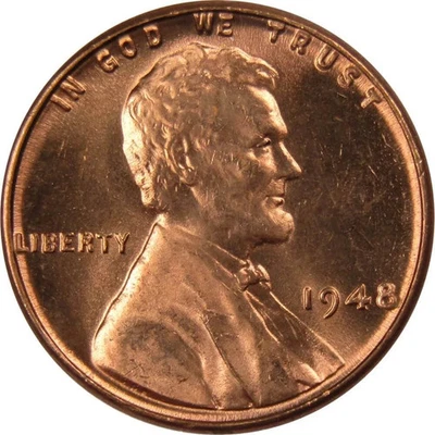 1948 Lincoln Wheat Cent BU Uncirculated Mint State Penny 1c Bright Red RD Coin - Image 1 of 2