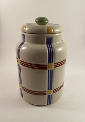 Longaberger Multi Negrita Cuadros Cosecha Mixta Cerámica Almacenamiento Bote Pequeño 1 Qt Foto 1 de 4