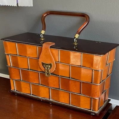 Vintage Dorset-Rex Fifth Ave Woven Leather Basket Lucite Box Purse Handbag MCM - Image 1 of 4