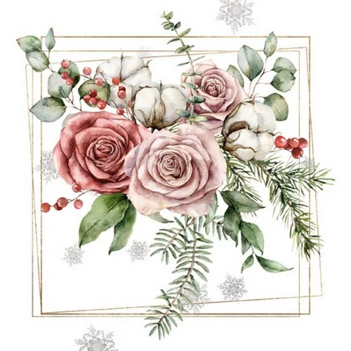 20 napkins Vinterbouquet - roses in natural arrangement 33x33cm - Image 1 of 1