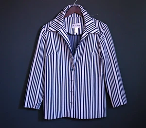 Jonathan Logan Bleeker Street blau Nadelstreifen Knopfleiste Kragen Pyjama Oberteil Shirt - Bild 1 von 15