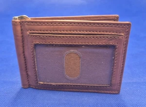 Cartera con clip para dinero plegable doble artesanal de cuero genuino marrón RFID 4,5x3,5" NUEVA - Imagen 1 de 11