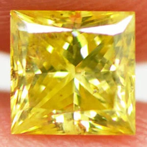 Yellow Diamond Princess Shaped SI2 Natural Enhanced Polished Loose 0.82 Carat - Picture 1 of 8