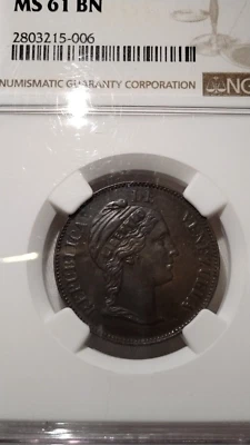 VENEZUELA 1862 HEATON - 1 CENTAVO - MS61 BN Foto 1 de 4