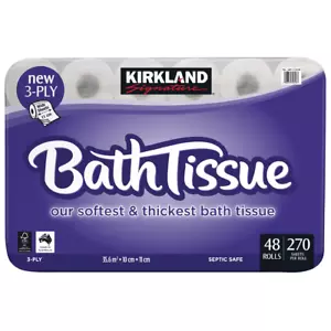 48 Kirkland Toilet Paper Tissue Rolls 3-Ply 270 Sheets -Soft & Thick White Roll - Picture 1 of 2