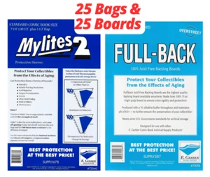 25 Mylites 2 Mil Mylar Comic Book Bags (Standard Size) and Boards Full Back 35PT - Picture 1 of 1