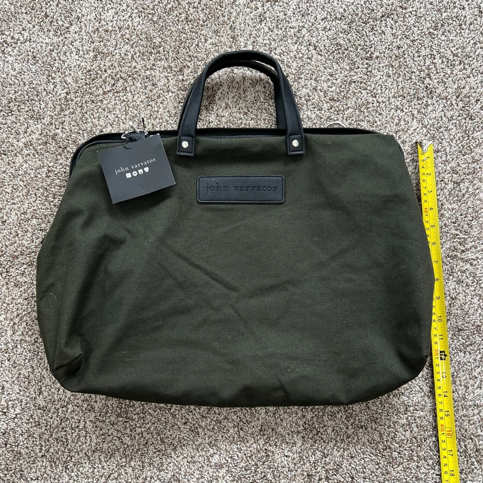 John Varvatos Khaki Green Duffle Weekender Bag Overnight Travel Gym S