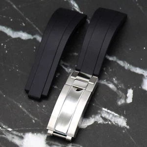 20 mm schwarz Gummi Oysterflex Stil Riemen Kombination zweifarbige Schnalle - Bild 1 von 6
