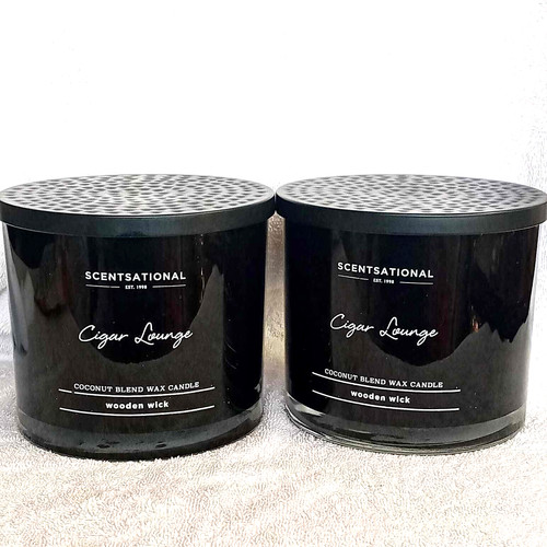 2 Scentsational CIGAR LOUNGE WOODEN WICK Candle JUMBO SIZE 26 oz NEW