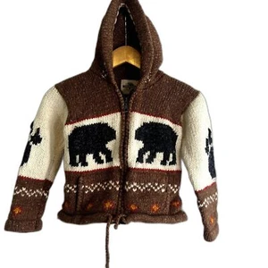 Earth Ragz Wool Blend Bear Knitted Sweater with Hood Size Large - Picture 1 of 14