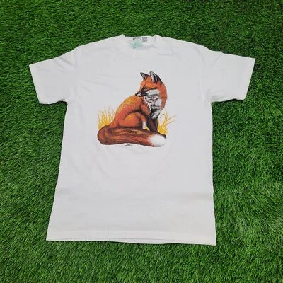 Camisa Fox Vintage 1989 S/M 19x27 Blanca Hecha en EE. UU. Algodón Poli Camiseta Foto 1 de 4