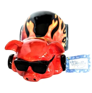 WhimsiClay Teodoro Lacombe Dragster Race Pig Hog Coin Bank Figurine 2004 8" - Picture 1 of 14