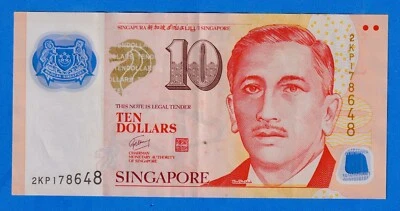 Singapore $10  P- 48b ( 1 square on the back ) Circulated Polymer Note 2KP178648 - Image 1 of 4