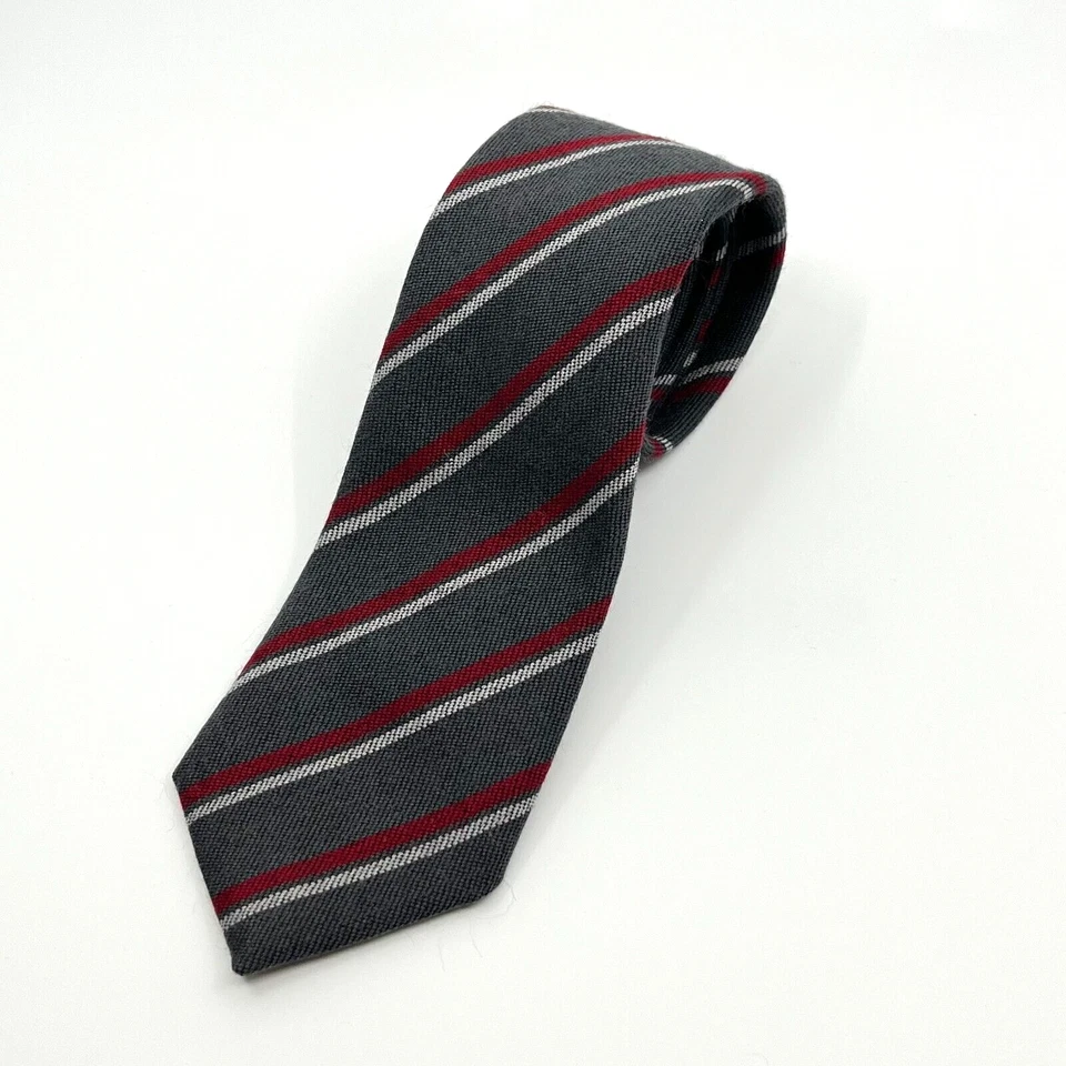 100% Wool Tie Men's Necktie Gray Red White Stripe Windsor Shirt Company - Image 1 of 4