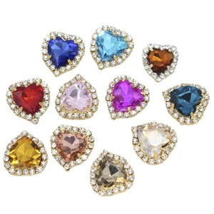 Corazón Coser en Vidrio Cristal Estrás Facetado Oro Ajuste Joyas Botón Cuentas - Imagen 1 de 30