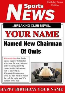 A5 Personalised Owls  Football Chairman Greeting Birthday Card PID023 - Picture 1 of 1