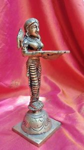 Apsara Oil Lamp Vintage Statue Brass Handmade India Parrots Temple Asia I - Bild 1 von 5