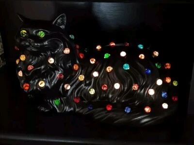 Rare Vintage Large Black Persian Cat Light With Glass Marbles,Ooak Retro Ceramic - Image 1 of 4