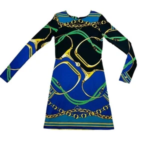 Julie Brown vintage Sheath Dress Chain Print Equestrian Fitted Mini XS - Picture 1 of 6