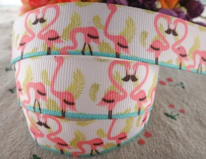 Grosgrain Flamingo Bird Ribbon 7/8"" 22mm   - Picture 1 of 1