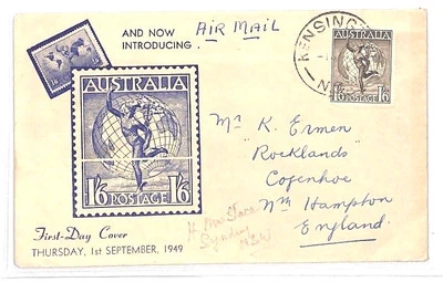 AUSTRALIA First Day Cover 1s6d *Hermes* Illustrated FDC Kensington GB 1949 BH49 - Image 1 of 3