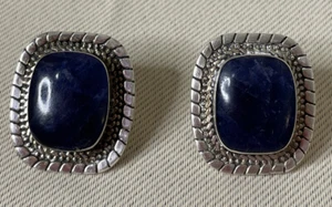 ATI 925 Sterling Silver Pierced Earrings Mexico Square Post Pierced Lapis Blue - Picture 1 of 5