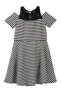 Vestido de hombro frío con textura a rayas AVA AND YELLY (niñas grandes) talla 16 - Imagen 1 de 11